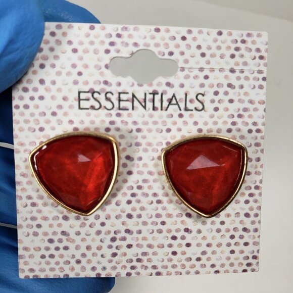 Bold Red Triangle Stud Earrings – Gold tone Geometric Statement Studs for Women - Picture 7 of 7